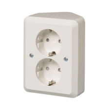 JUSSI SOCKET OUTLET SCHUKO 2-GANG SHUTTERED SCREWLESS TERMINALS CORNER INSTALLATION