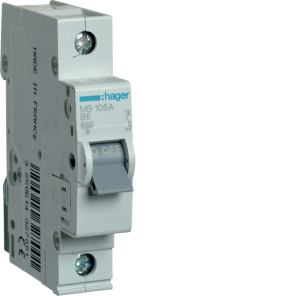 HAGER 1P B6 MINIATURE CIRCUIT BREAKER