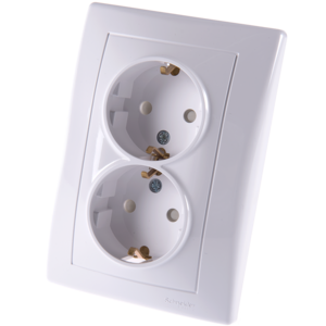 SEDNA - DOUBLE SOCKET-OUTLET WITH SIDE EARTH - 16A SHUTTERS, WHITE