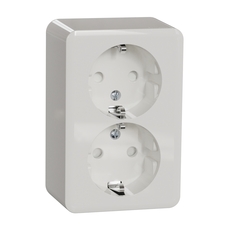 EXXACT SURFACE DOUBLE SOCKET-OUTLET SCHUKO SCREWLESS X-TERMINALS WHITE